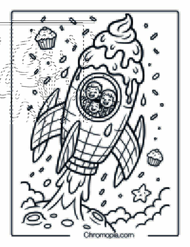 Ice Cream Rocket Launch – Cartoon Rocket Coloring Page