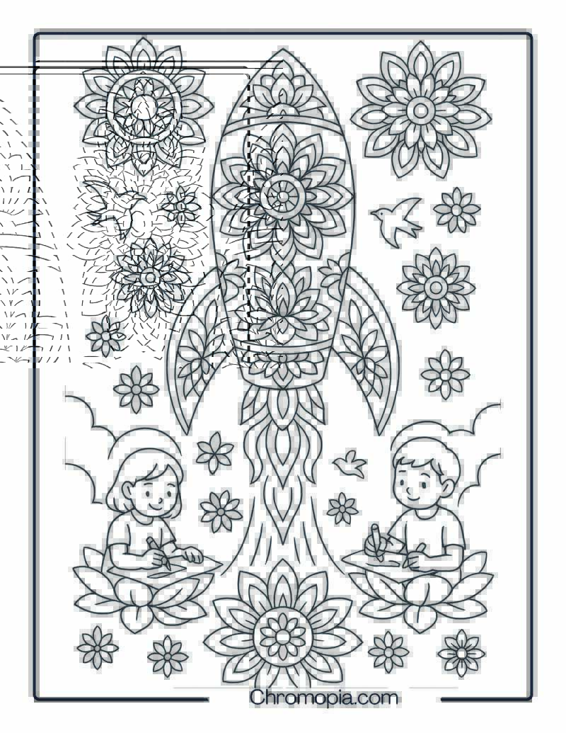 Mandala Flower Rocket – Mandala Rocket Coloring Page