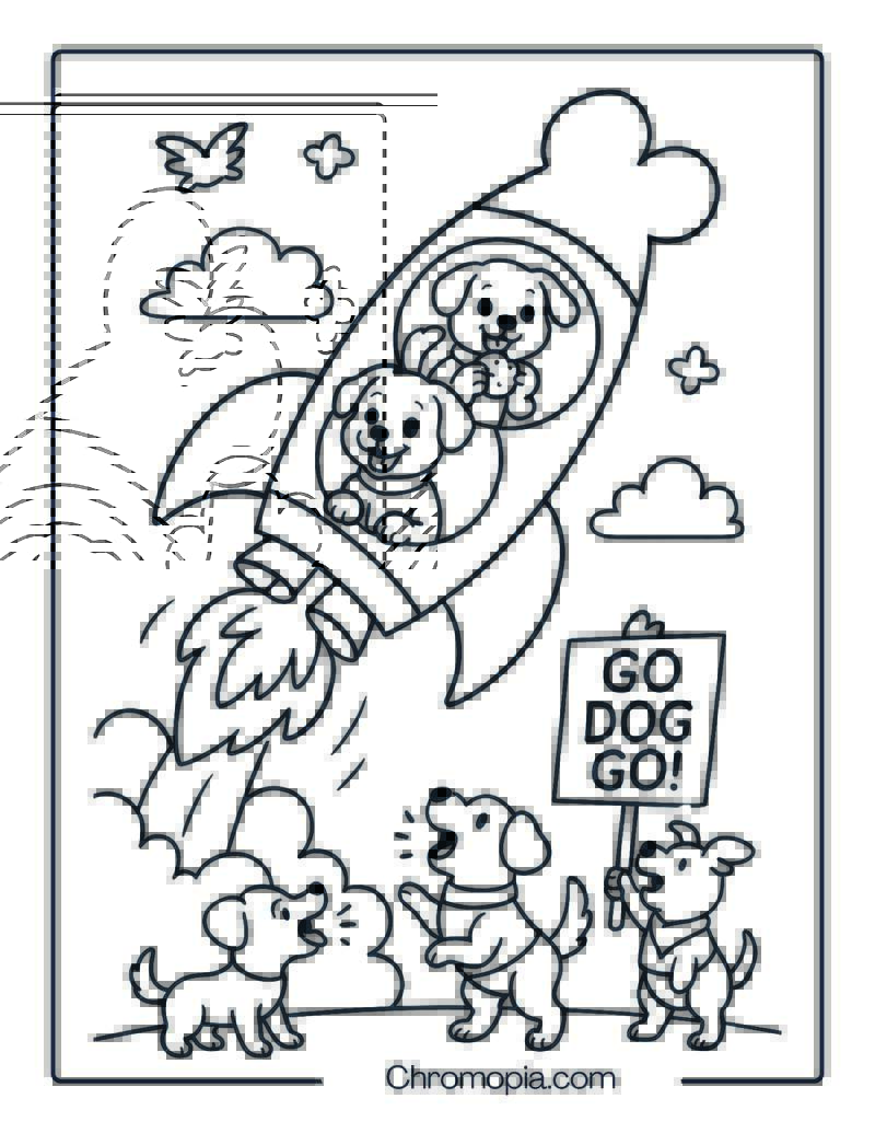 Puppy Space Rocket – Cartoon Rocket Coloring Page