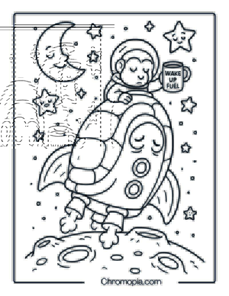 Turtle Rocket Naptime – Cartoon Rocket Coloring Page