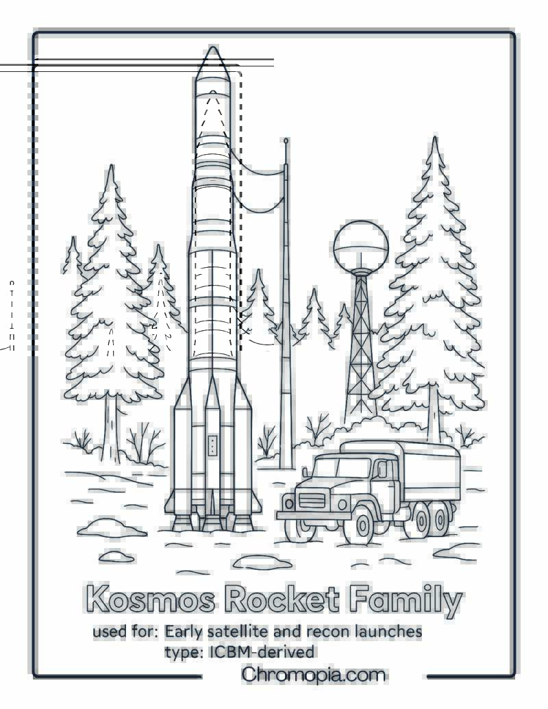 Kosmos Rocket Family – rocket coloring page