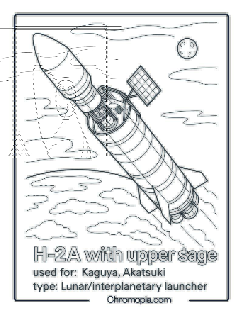 H-2A with upper stage – rocket coloring page