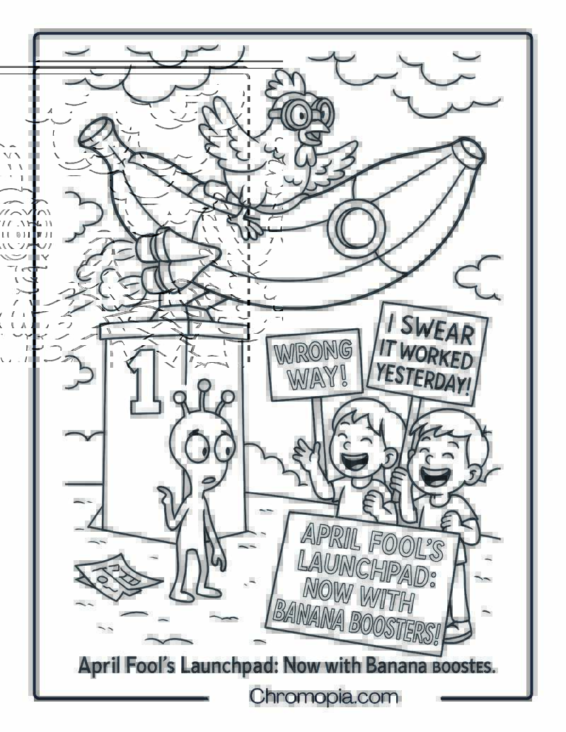 April Fool’s Launchpad Now with Banana Boosters! – Funny Rocket Coloring Page