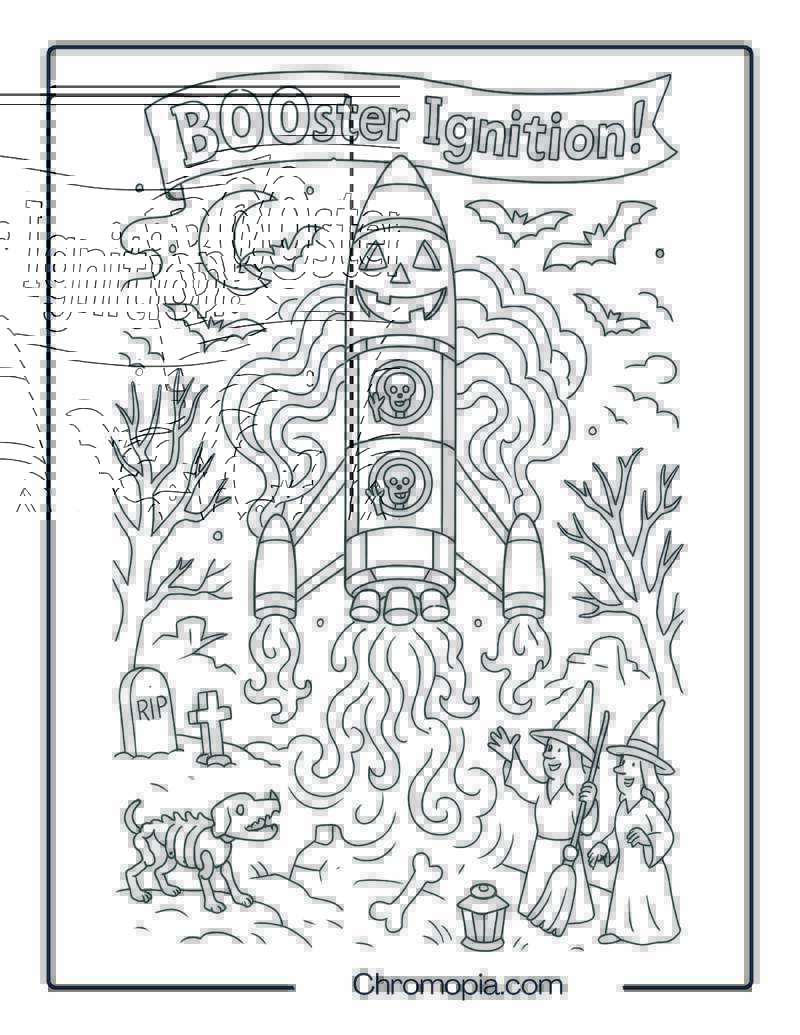BOOster Ignition! – Halloween Rocket Coloring Page