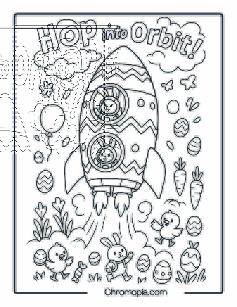 Hop into Orbit! – Easter Rocket Coloring Page