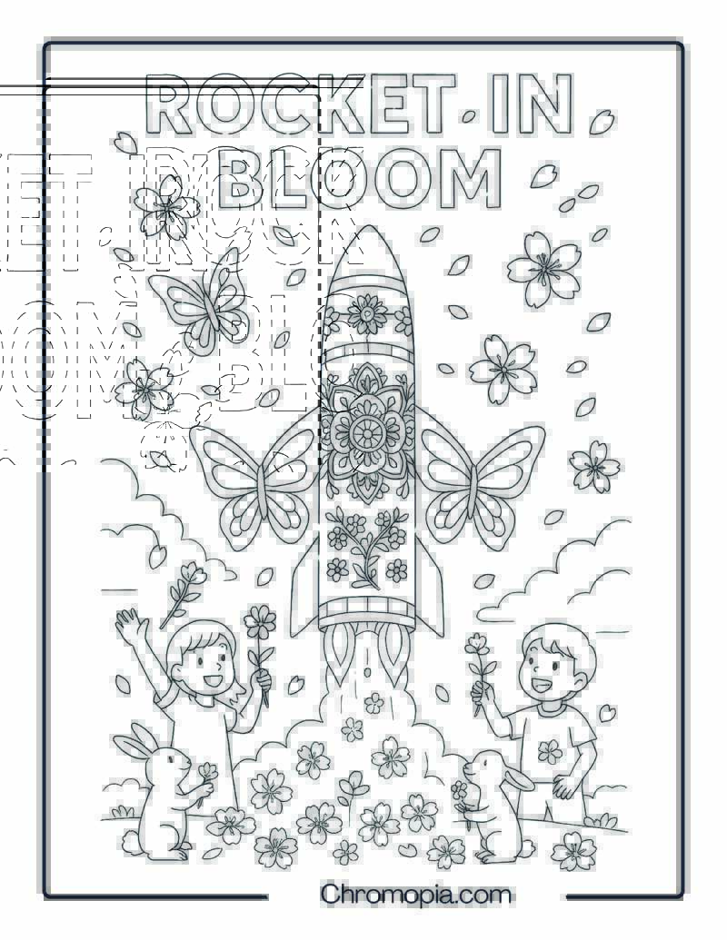 Rocket in Bloom – Spring Festival Rocket Coloring Page