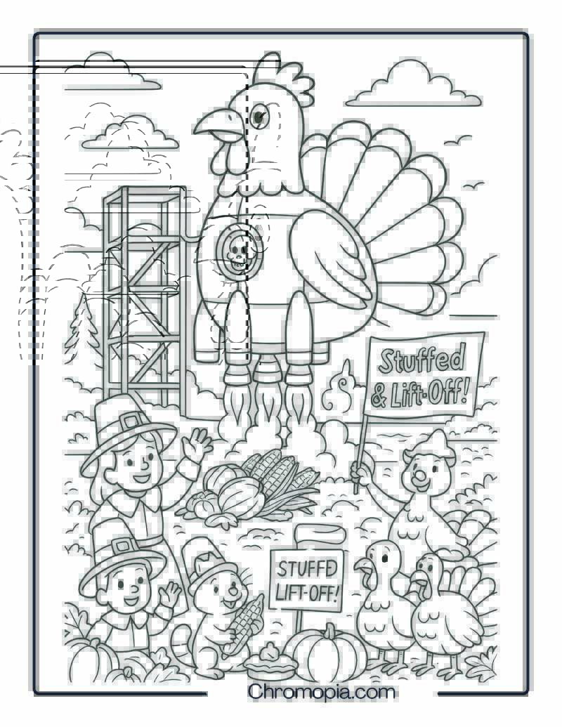 Stuffed & Lift-Off! – Thanksgiving Rocket Coloring Page
