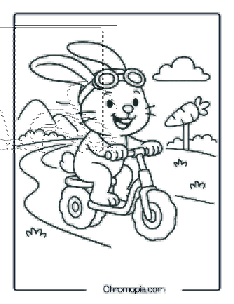 CARTOON BUNNY ON SCOOTER – Scooter Coloring Page