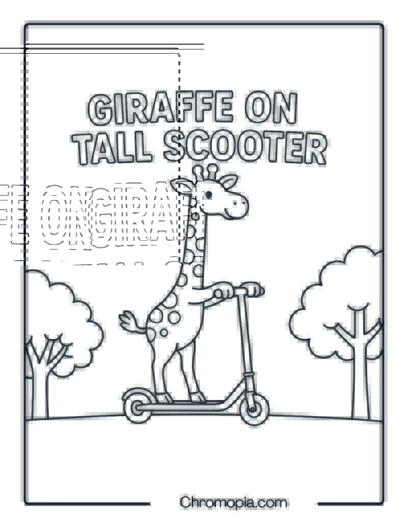 GIRAFFE ON TALL SCOOTER – Scooter Coloring Page