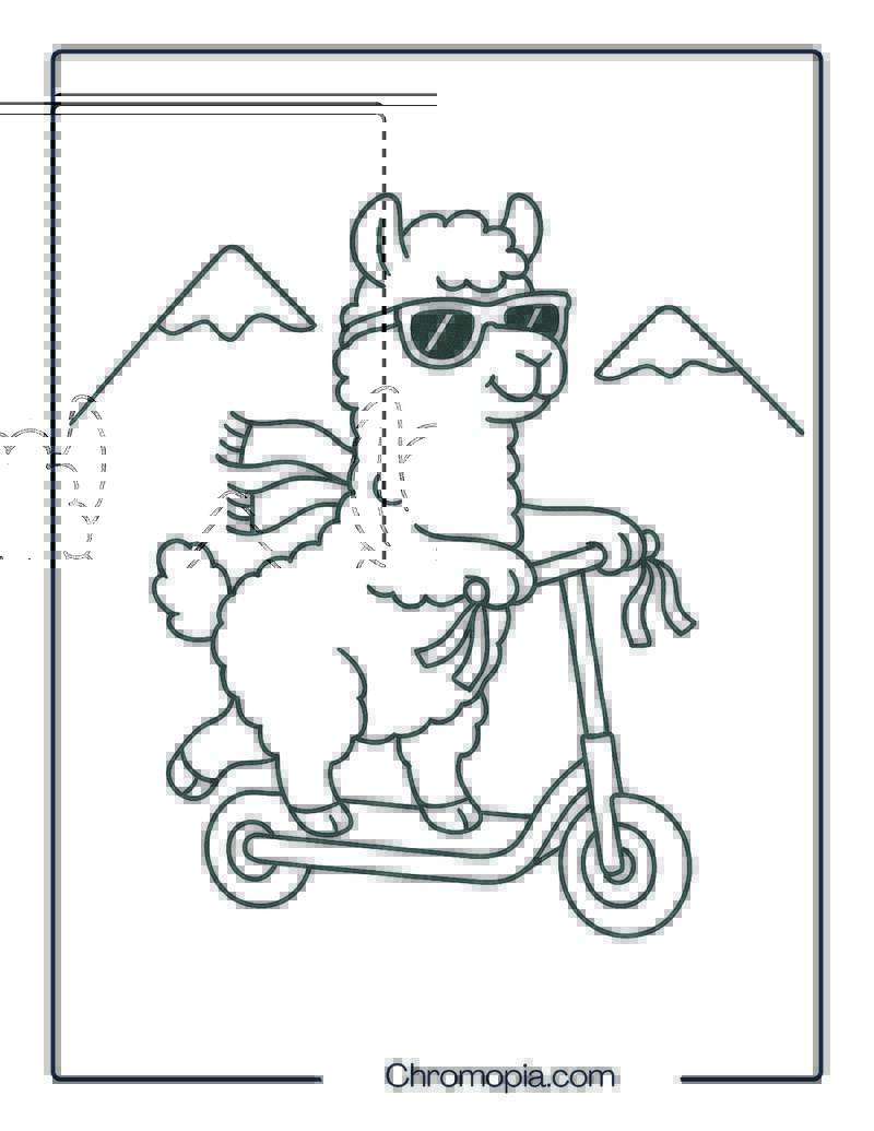 LLAMA LLAMA SCOOTER – Scooter Coloring Page