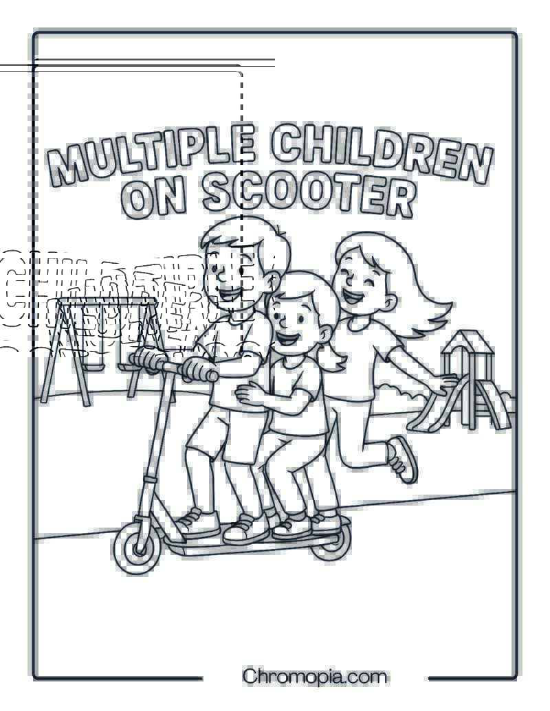 MULTIPLE CHILDREN ON SCOOTER – Scooter Coloring Page