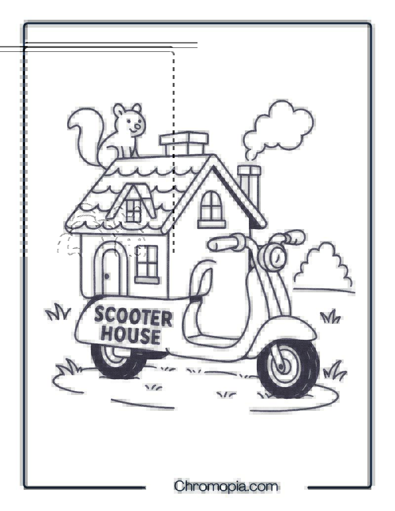 SCOOTER HOUSE – Scooter Coloring Page