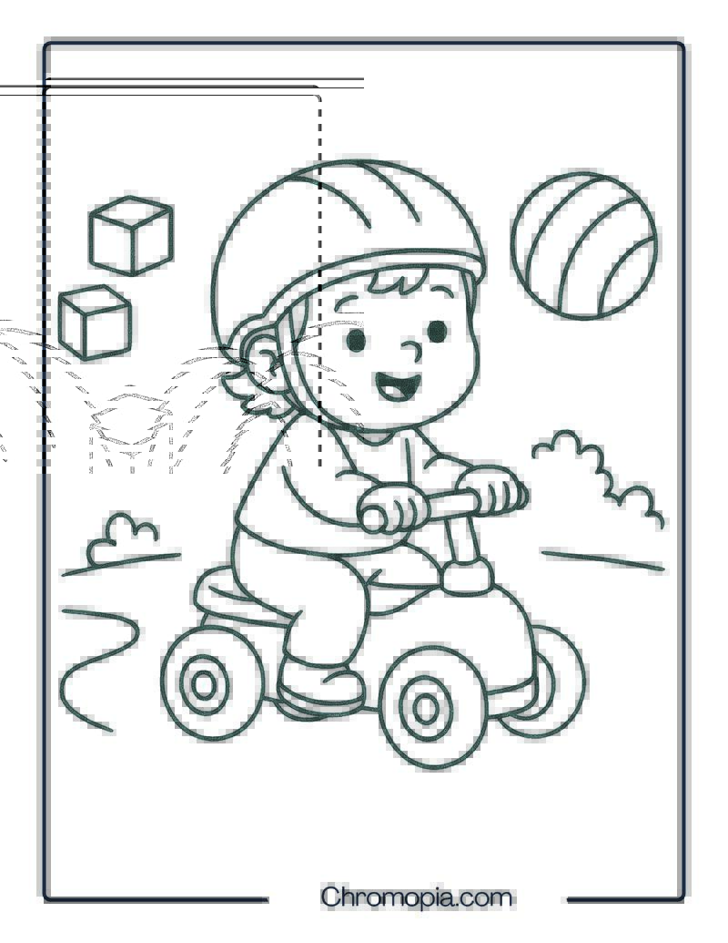 TODDLER ON RIDE-ON SCOOTER – Scooter Coloring Page