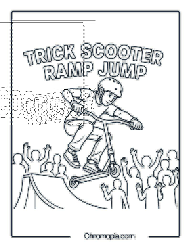 TRICK SCOOTER RAMP JUMP – Scooter Coloring Page
