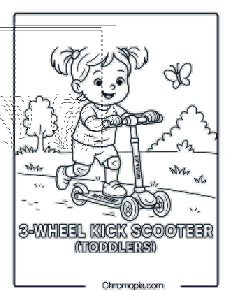 3-Wheel Kick Scooter (Toddlers) – Scooter Coloring Page
