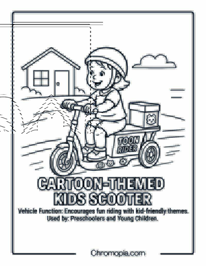 Cartoon-Themed Kids Scooter – Scooter Coloring Page