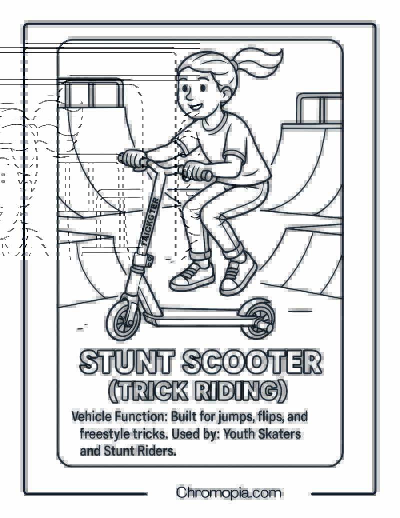 Stunt Scooter (Trick Riding) – Scooter Coloring Page
