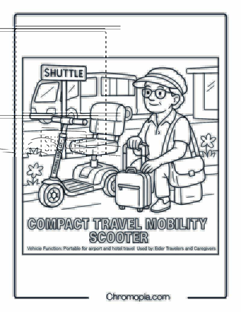 Compact Travel Mobility Scooter – Scooter Coloring Page