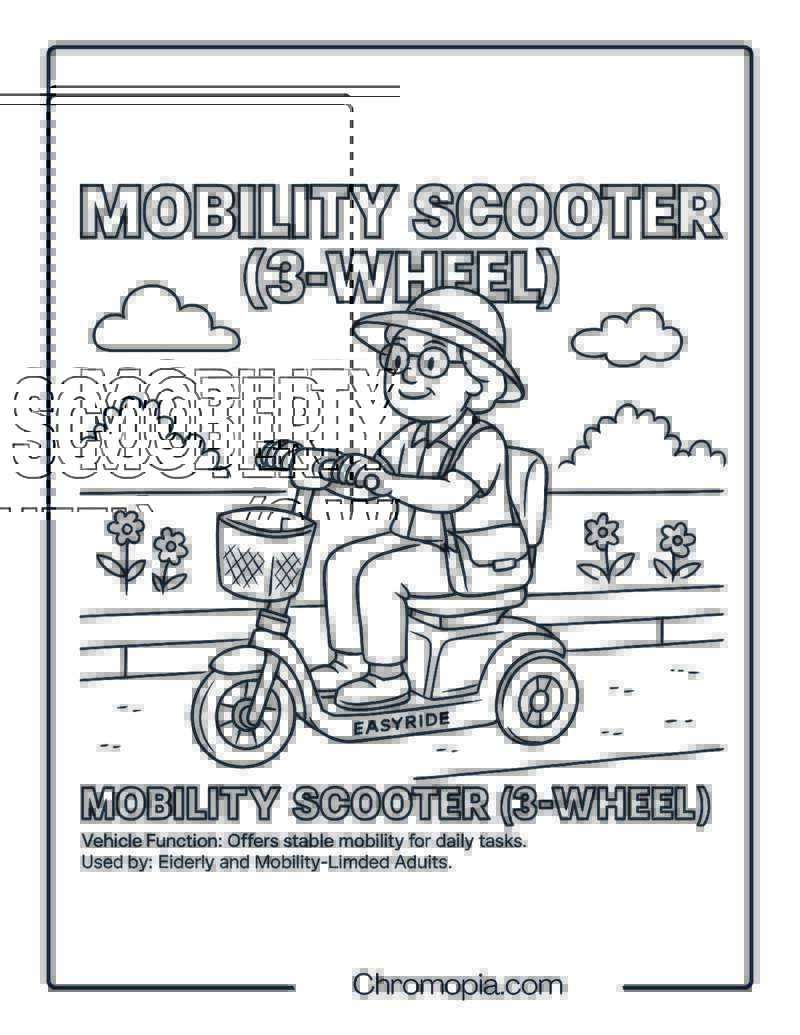 Mobility Scooter (3-Wheel) – Scooter Coloring Page