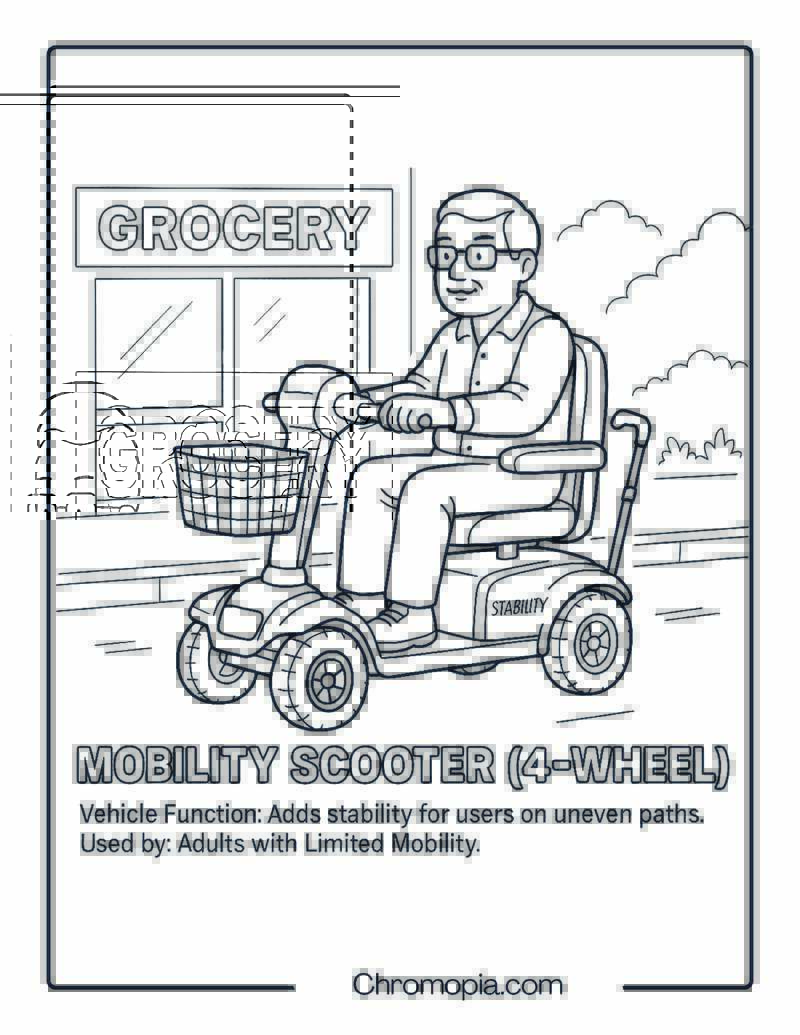 Mobility Scooter (4-Wheel) – Scooter Coloring Page