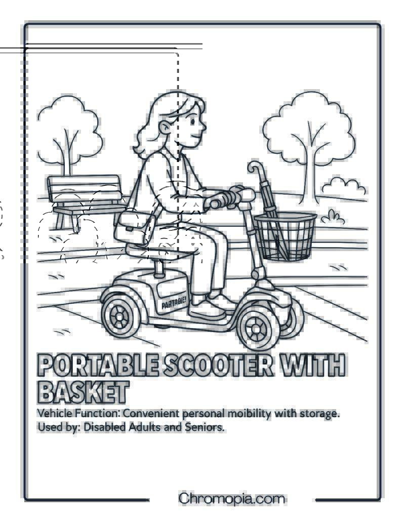 Portable Scooter with Basket – Scooter Coloring Page