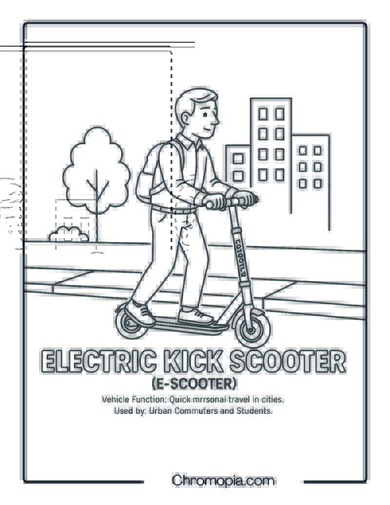 Electric Kick Scooter (E-Scooter) – Scooter Coloring Page