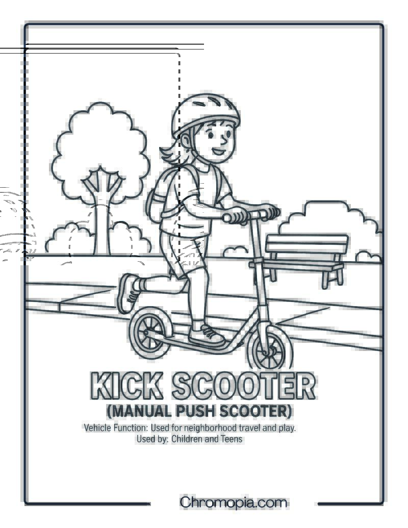 Kick Scooter (Manual Push Scooter) – Scooter Coloring Page