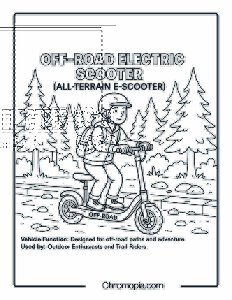 Off-Road Electric Scooter (All-Terrain E-Scooter) – Scooter Coloring Page