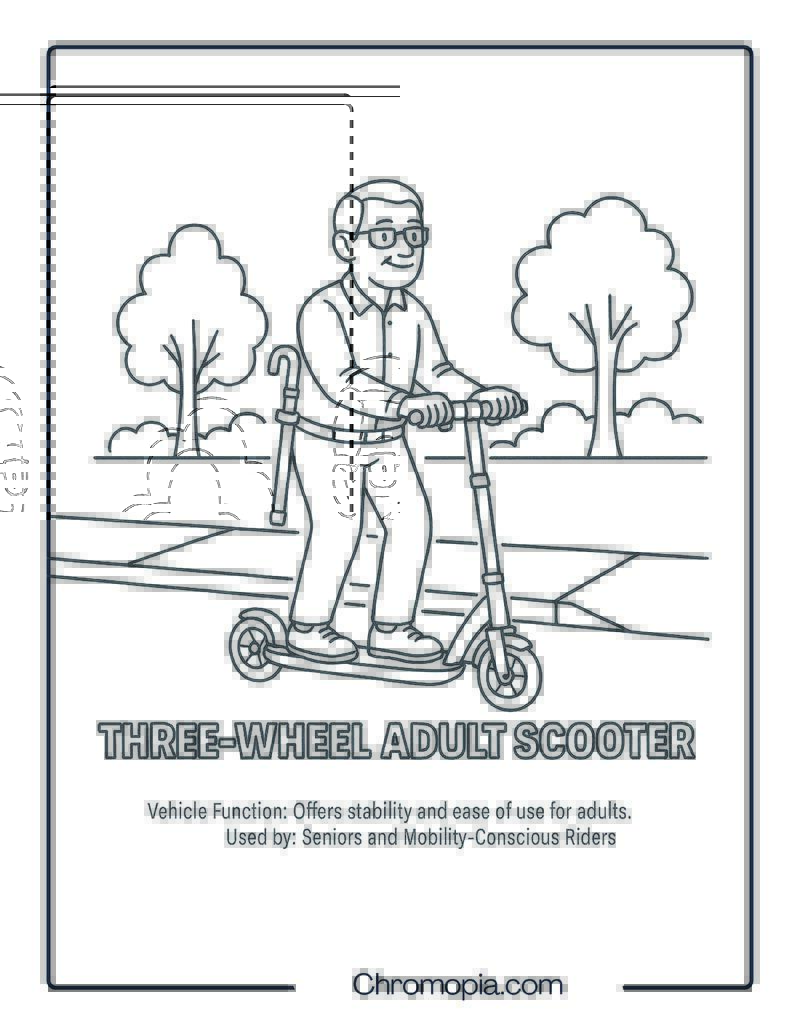Three-Wheel Adult Scooter – Scooter Coloring Page