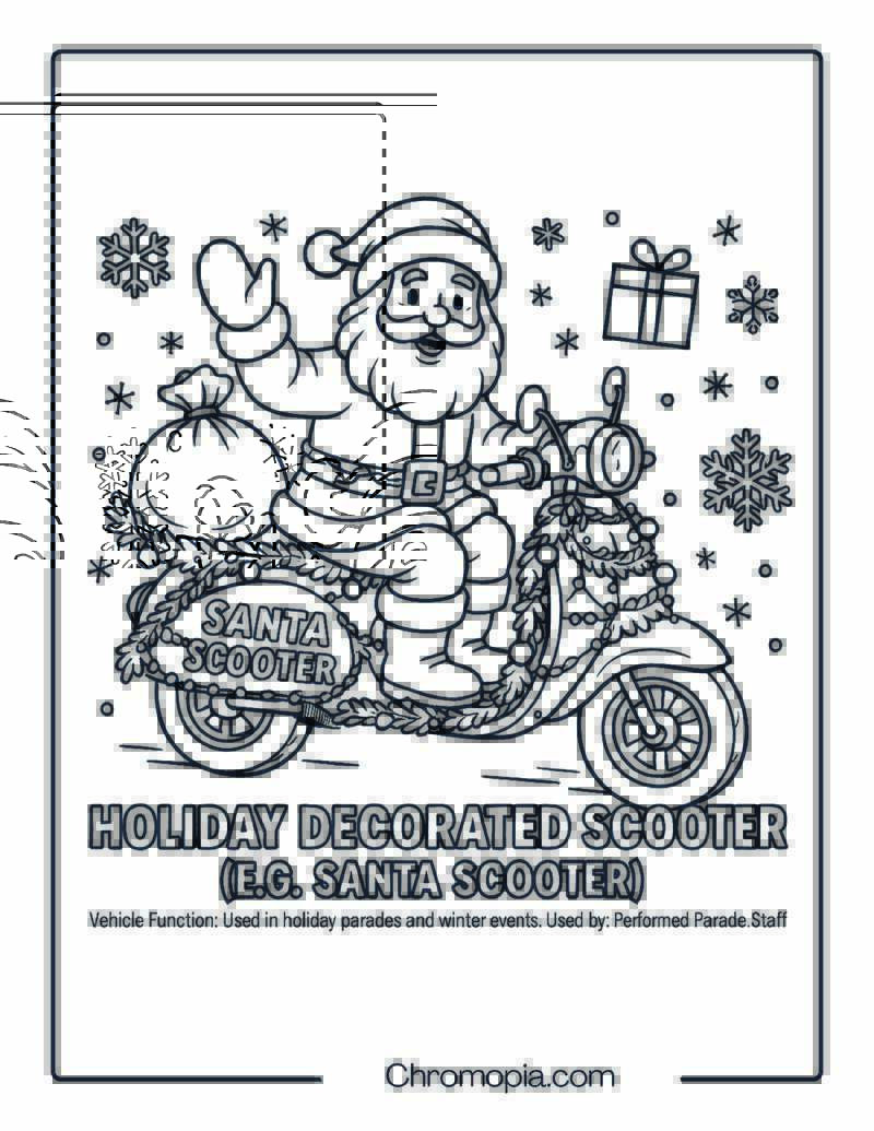 Holiday Decorated Scooter (e.g. Santa Scooter) – Scooter Coloring Page
