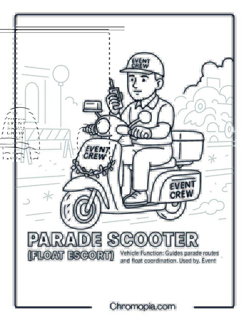 Parade Scooter (Float Escort) – Scooter Coloring Page