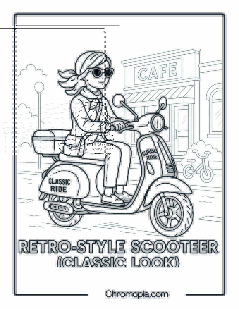 Retro-Style Scooter (Classic Look) – Scooter Coloring Page