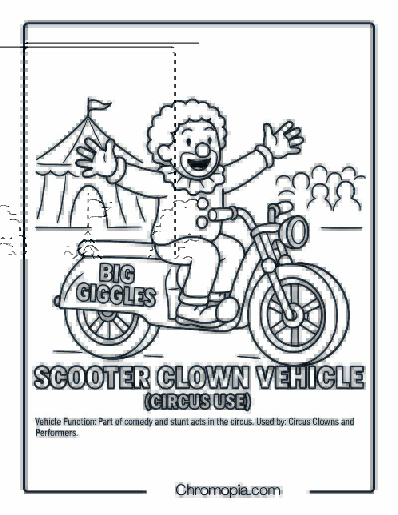 Scooter Clown Vehicle (Circus Use) – Scooter Coloring Page