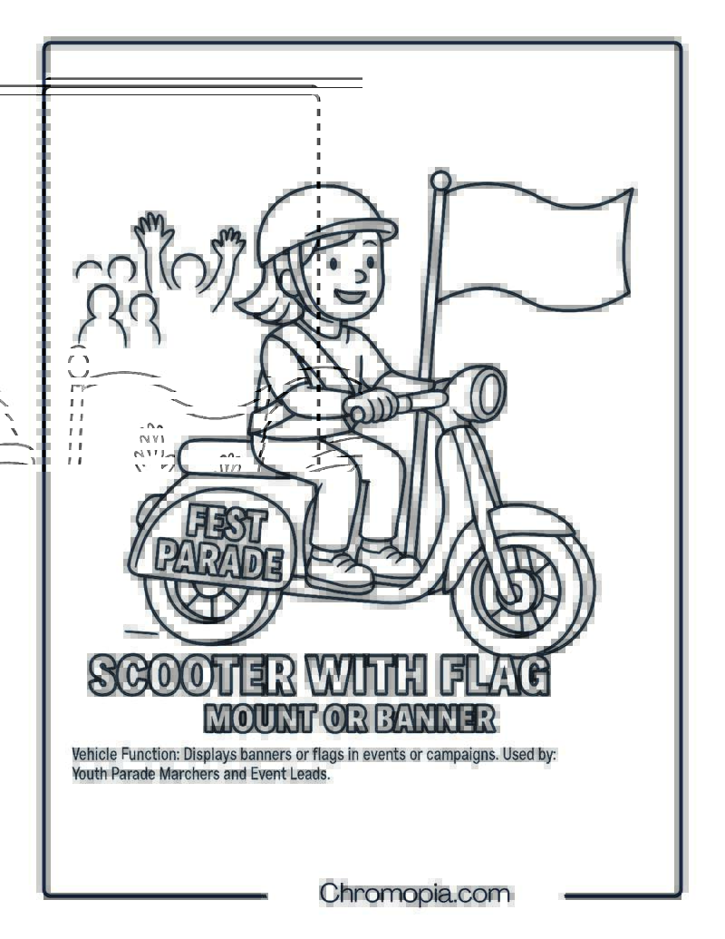 Scooter with Flag Mount or Banner – Scooter Coloring Page