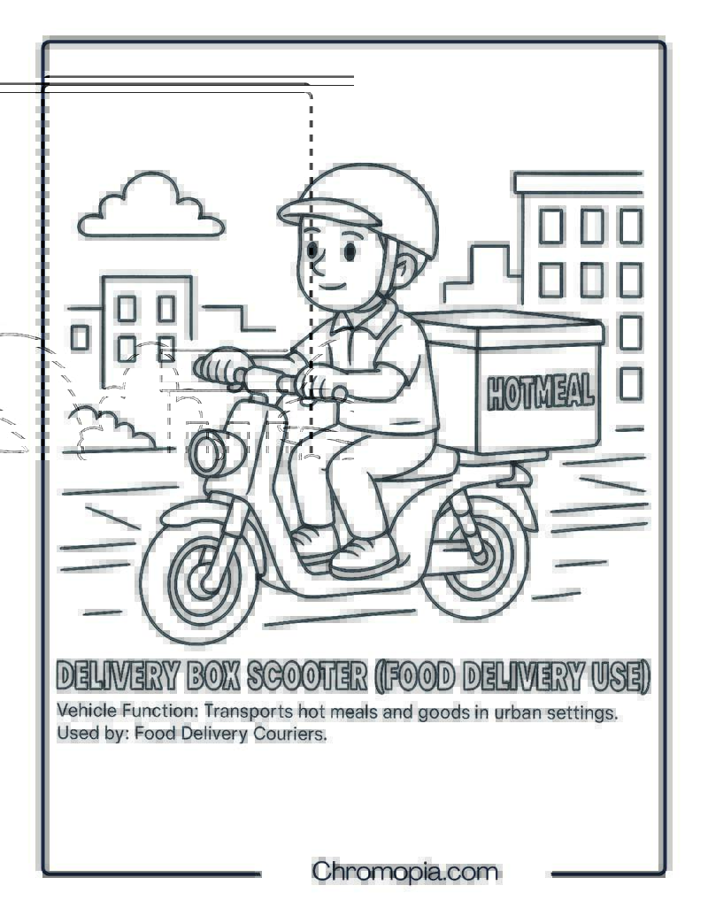 Delivery Box Scooter (Food Delivery Use) – Scooter Coloring Page