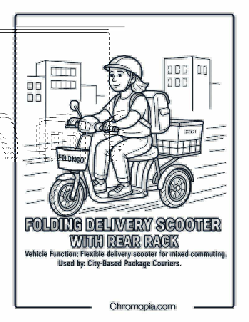 Folding Delivery Scooter with Rear Rack – Scooter Coloring Page