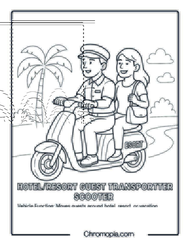 HotelResort Guest Transport Scooter – Scooter Coloring Page