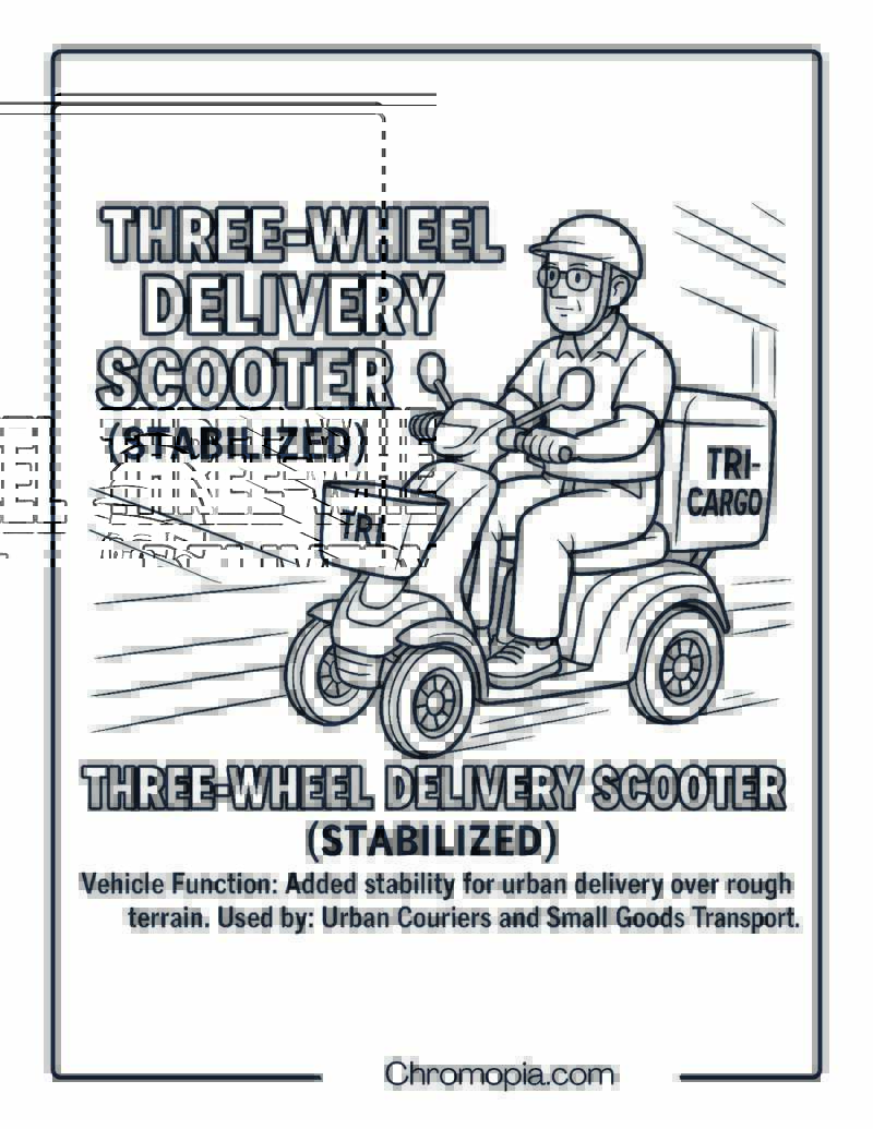 Three-Wheel Delivery Scooter (Stabilized) – Scooter Coloring Page