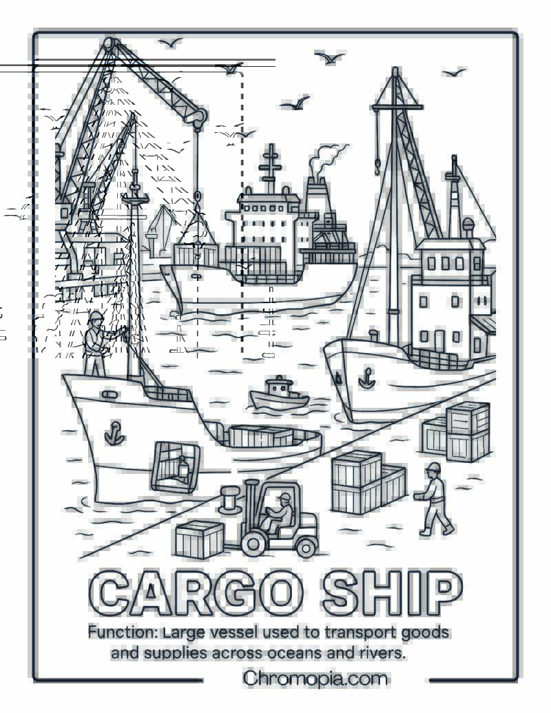 Cargo Ship Coloring Page