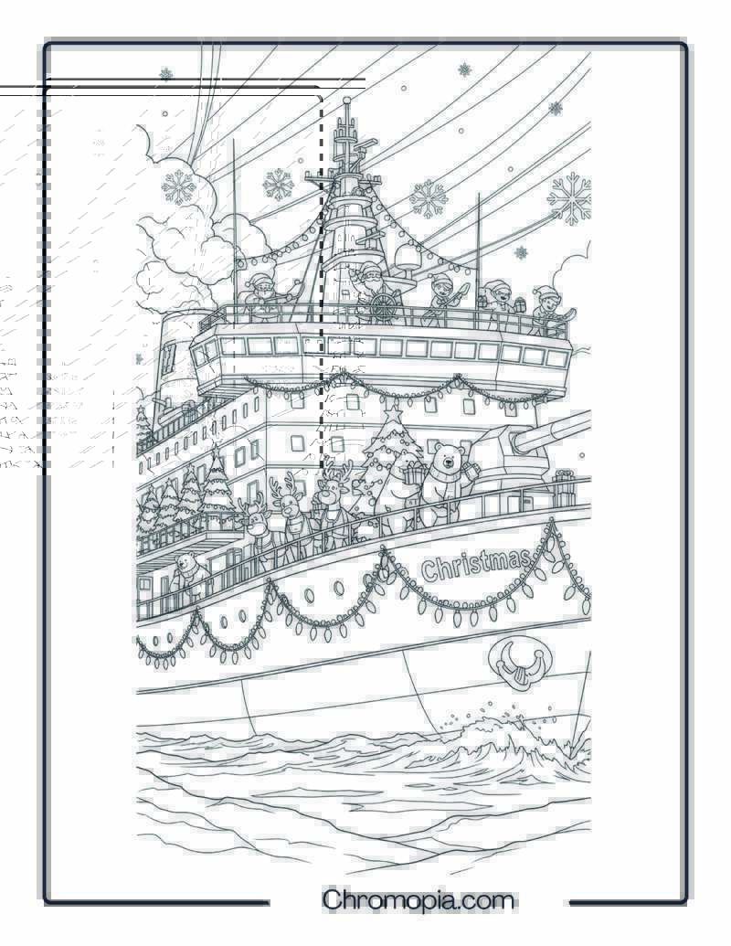 Christmas Arctic Icebreaker Ship Coloring Page