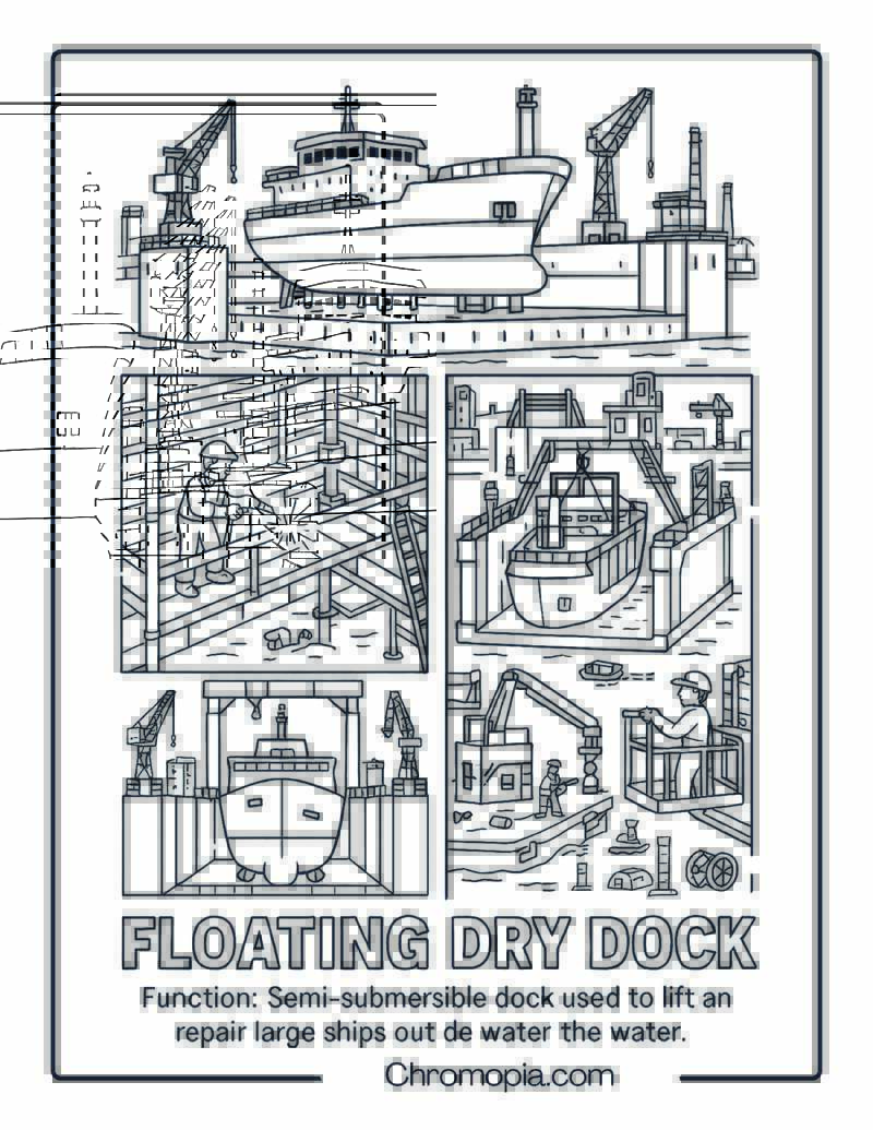 Floating Dry Dock Shipyard Dock Ship Coloring Page