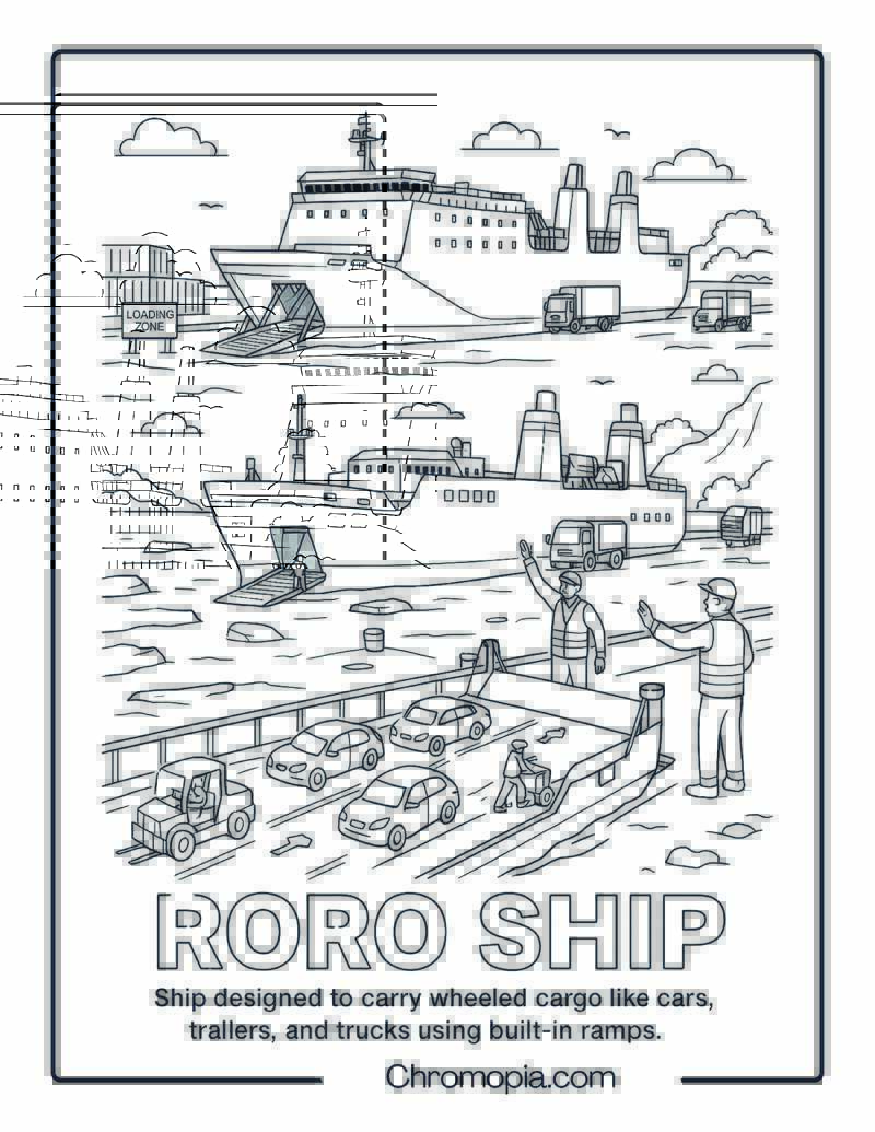 RoRo Ship (Roll-onRoll-off) Coloring Page