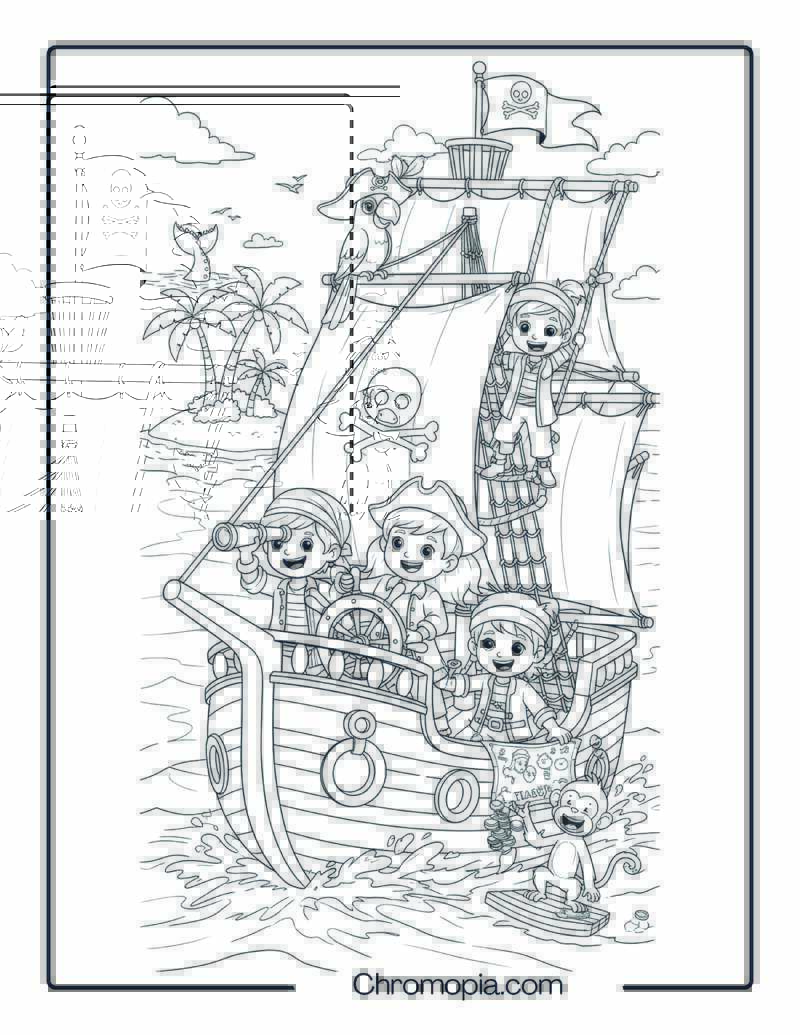 Kid-Friendly Pirate Ship Adventure Coloring Page