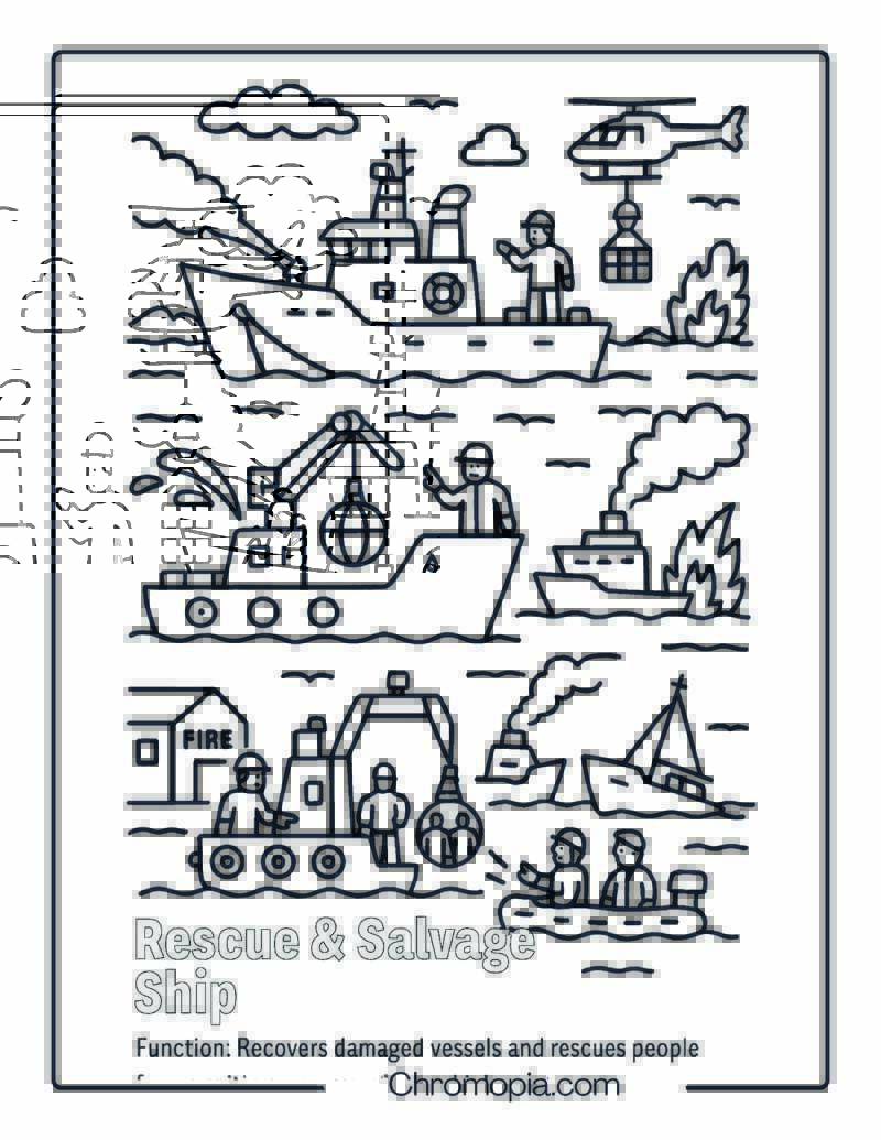 Rescue & Salvage Ship Coloring Page