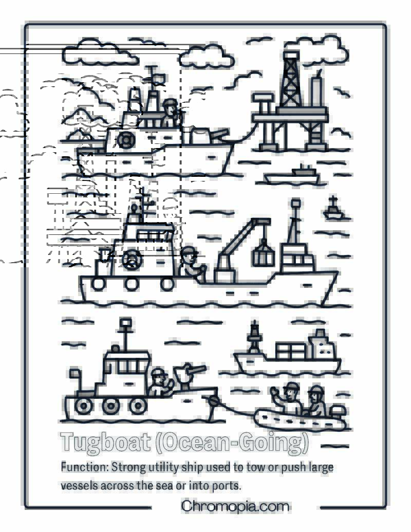 Tugboat (Large Ocean-Going) Coloring Page