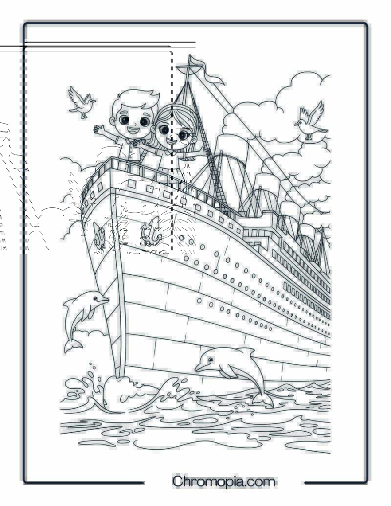 Cartoon Titanic with Cute Couple Coloring Page