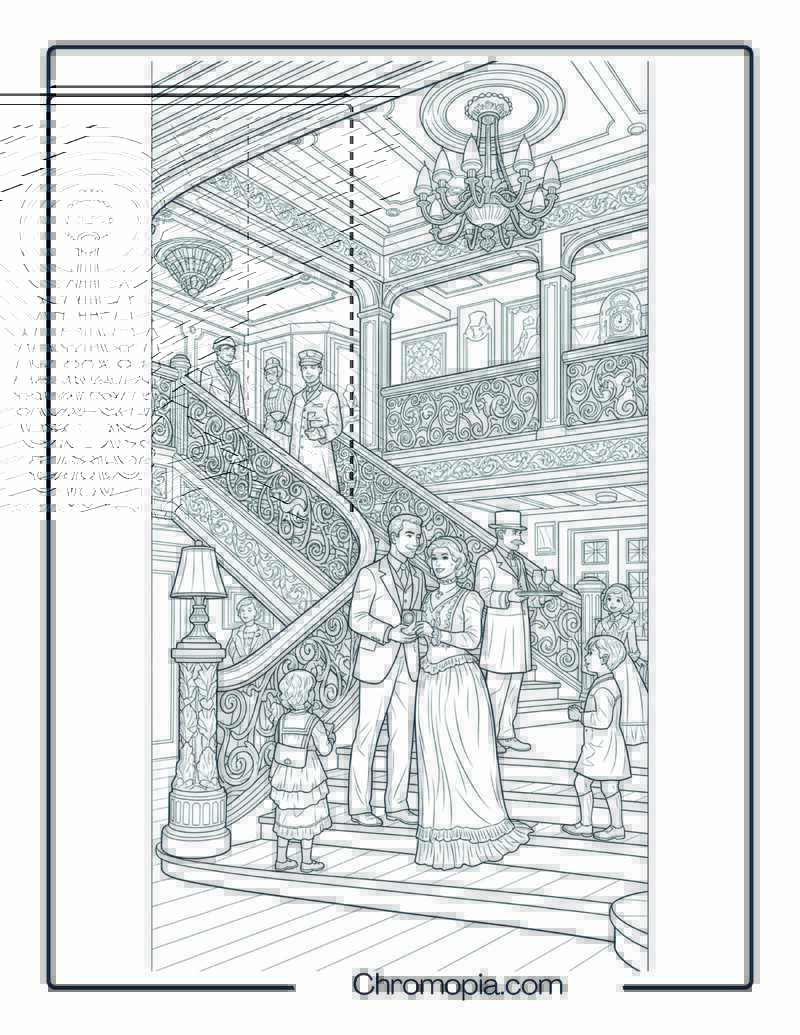 Grand Staircase Inside Titanic Coloring Page