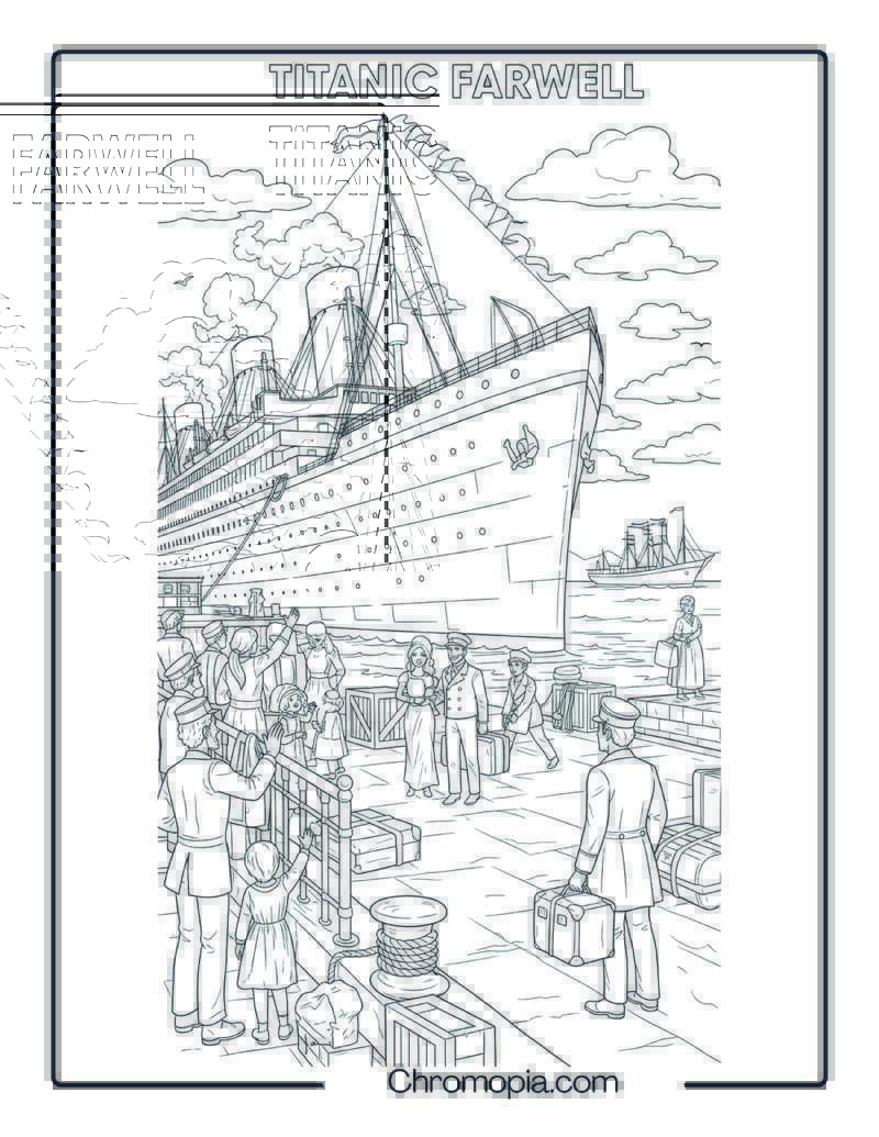 Titanic Farewell Scene from Port Coloring Page