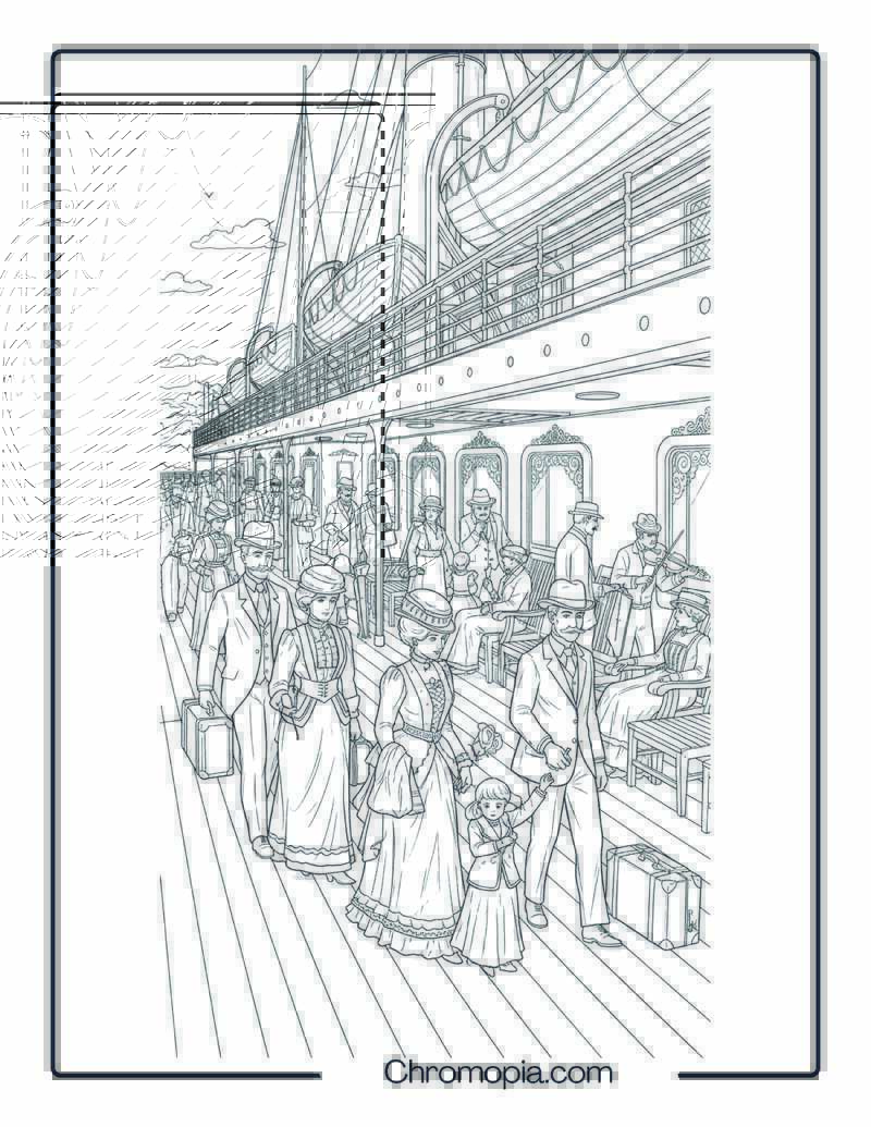 Titanic Passengers on Promenade Deck Coloring Page