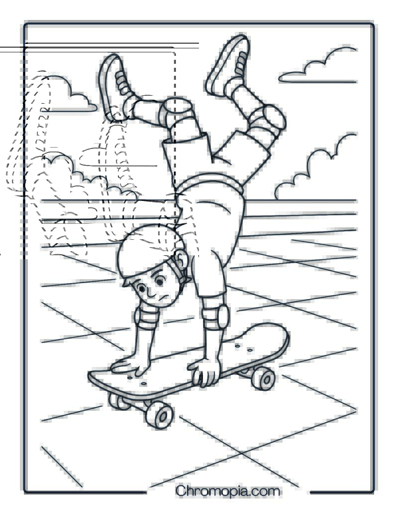 Boy Doing Handstand on Skateboard – Boy Skateboard Coloring Page